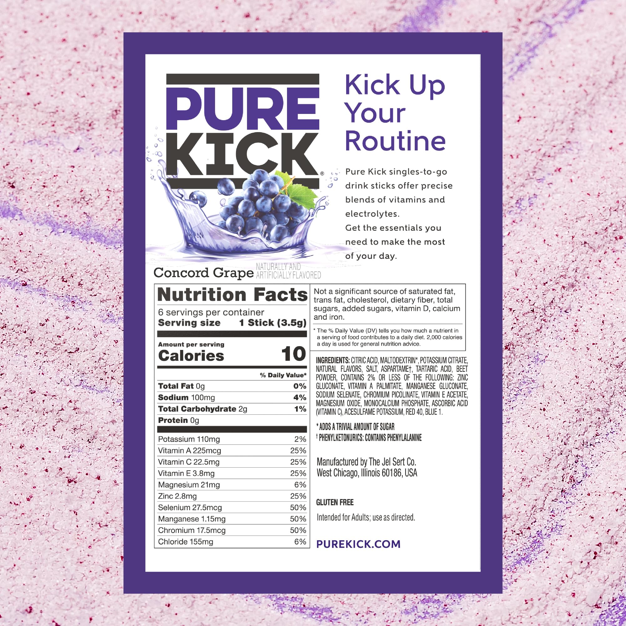 PURE KICK Energy and Hydrate Singles To Go Drink Mix Variety Pack, Black cherry Pomegranate, Orange Passion Fruit, Strawberry watermelon and Concord Grape, 30 Count (Pack - 1)