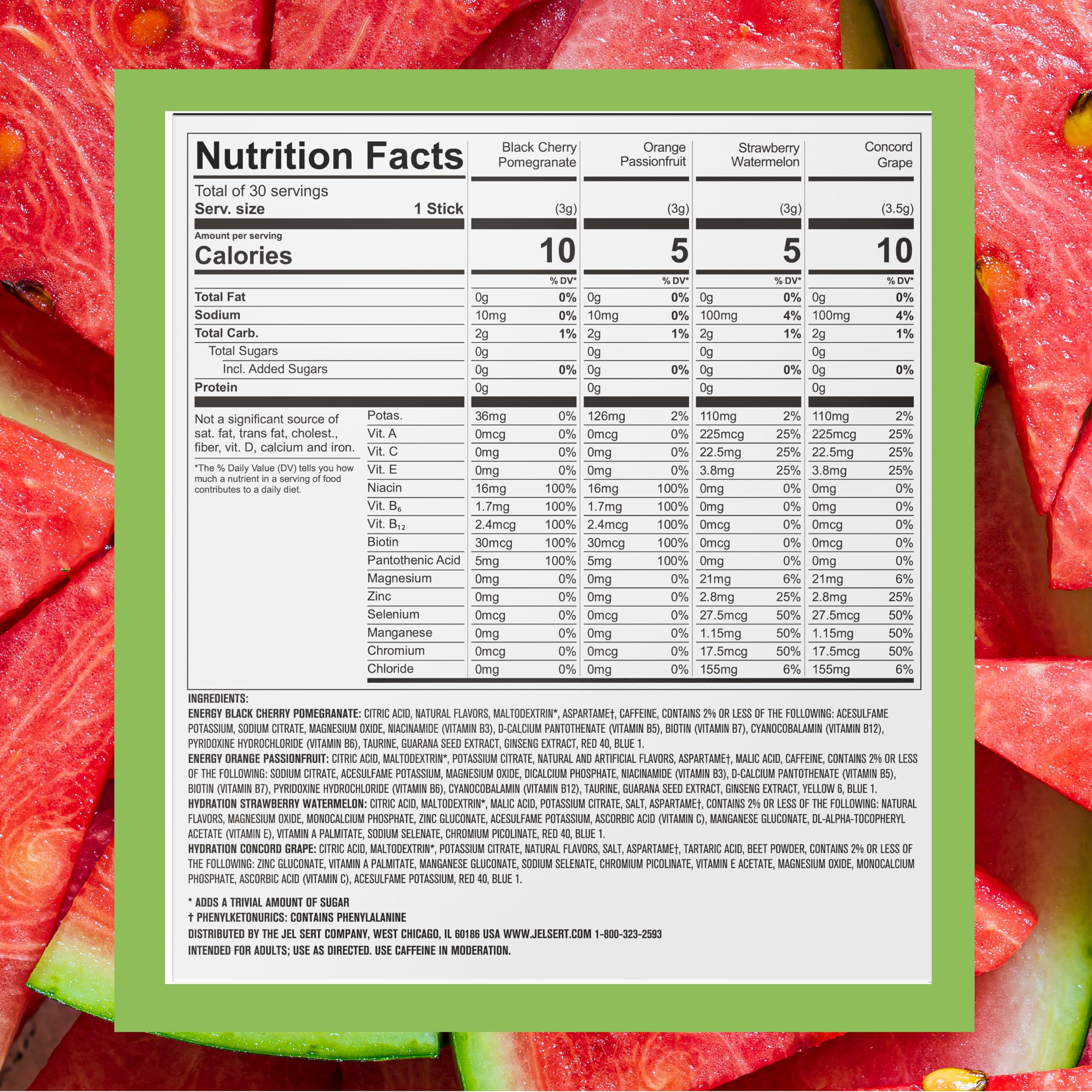 PURE KICK Energy and Hydrate Singles To Go Drink Mix Variety Pack, Black cherry Pomegranate, Orange Passion Fruit, Strawberry watermelon and Concord Grape, 30 Count (Pack - 1)