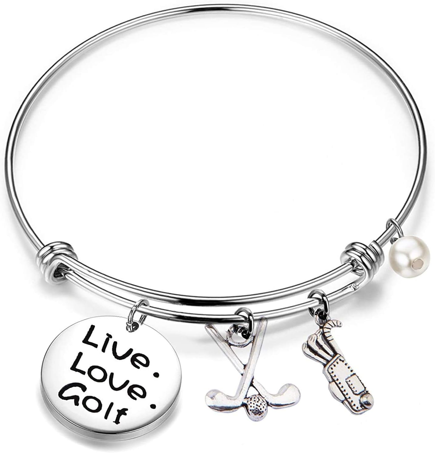 Charming Golf Bracelet - Live Love Golf Expandable Charm Jewelry for Golf Lovers and Teams