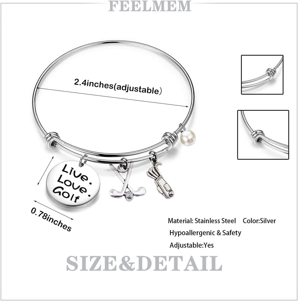 Charming Golf Bracelet - Live Love Golf Expandable Charm Jewelry for Golf Lovers and Teams