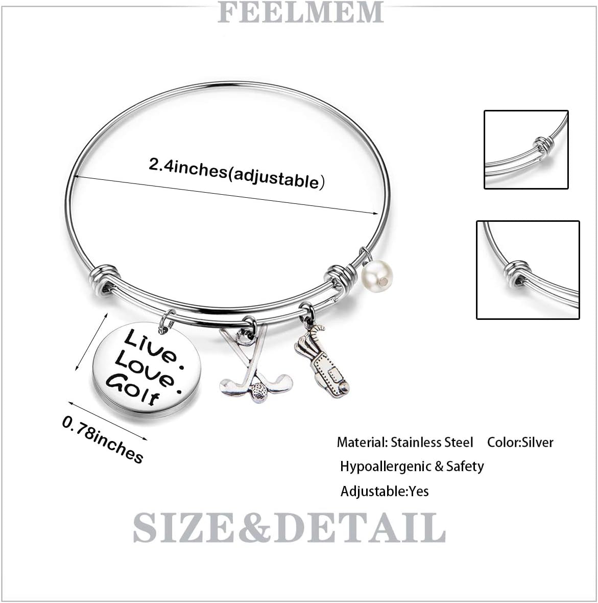 Charming Golf Bracelet - Live Love Golf Expandable Charm Jewelry for Golf Lovers and Teams