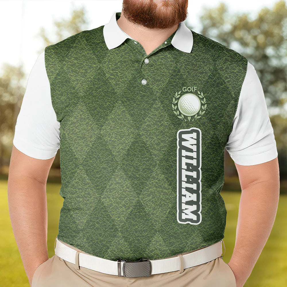 Elevate Your Game with the Personalized Green Grass Golf Polo - Customizable Golf Shirt for Enthusiasts